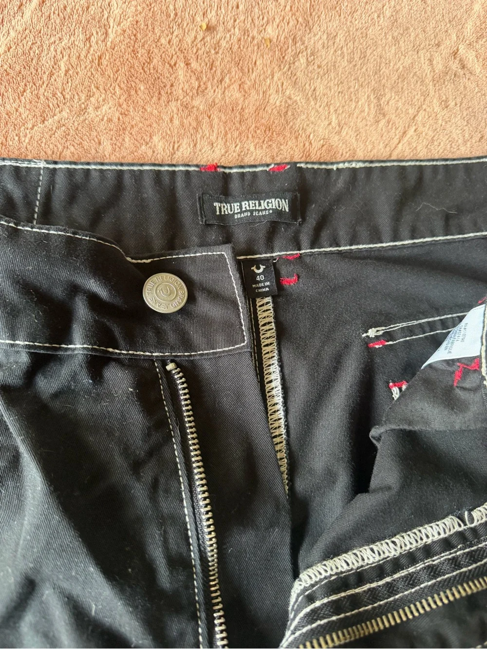 True Religion Black Cargo Shorts with Contrast Stitching